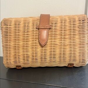 J.Crew Woven Straw Clutch with Leather Trim - Natural